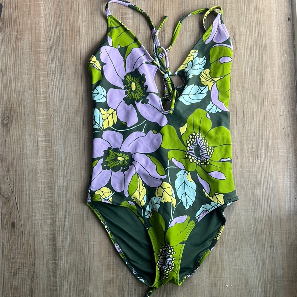 Floral Kids Swimwear in Green and Purple
